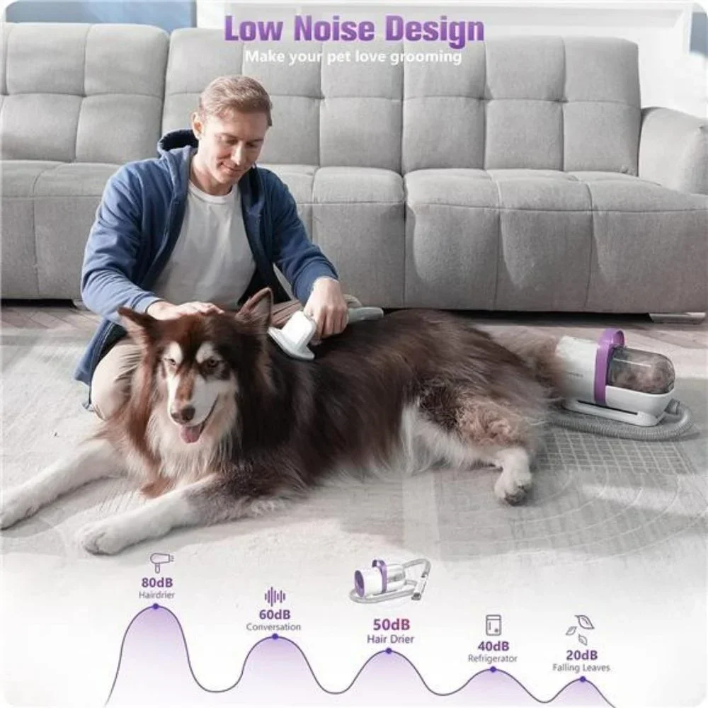 Dog Grooming Kit, 1.5L Dog Hair Vacuum Suction, 8 Pet Grooming Tools